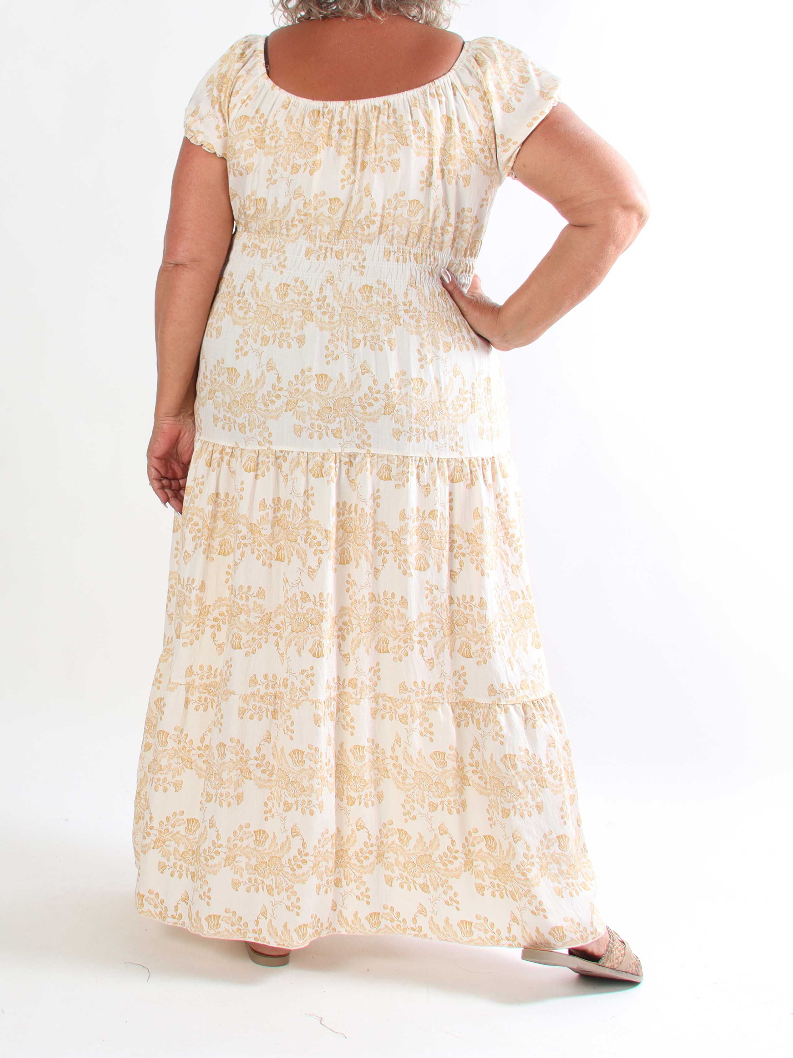 Leilani Flower - Plus size kjole i viskose med træknapper og smock